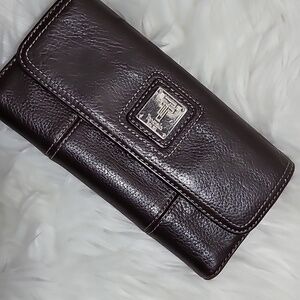 Tignanello Large Trifold Brown Pebbled Leather Wallet